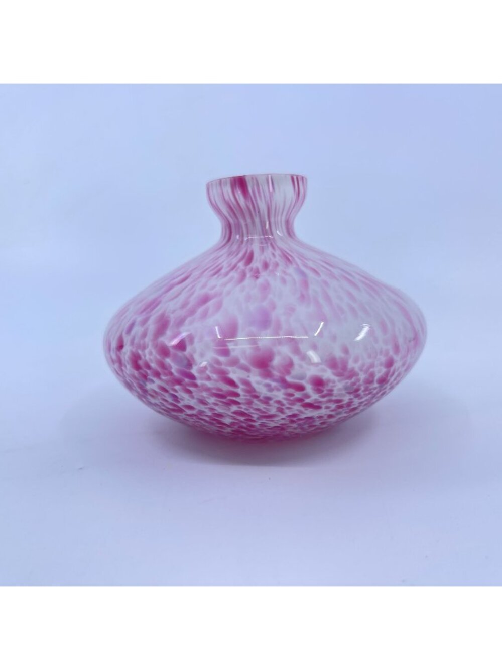 vintage hand-blown pink speckled art glass bud vase with flared neck